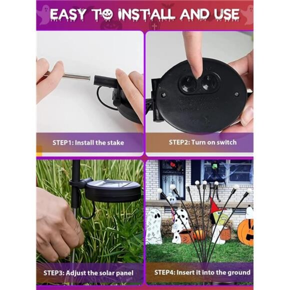 Halloween Decorations Outdoor, 6 Pack Solar Firefly Lights Outdoor, 48 - Picture 3 of 7